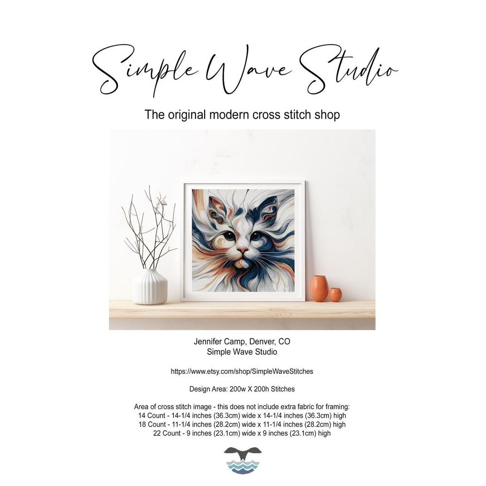 Cat Colorful Full Cover Counted Cross Stitch Pattern Leaflet Chart‎